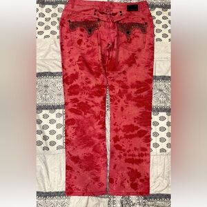 Robin's Jeans Mens Red Straight Tie Dye Denim Jeans Embroider Beaded  36x31 USA